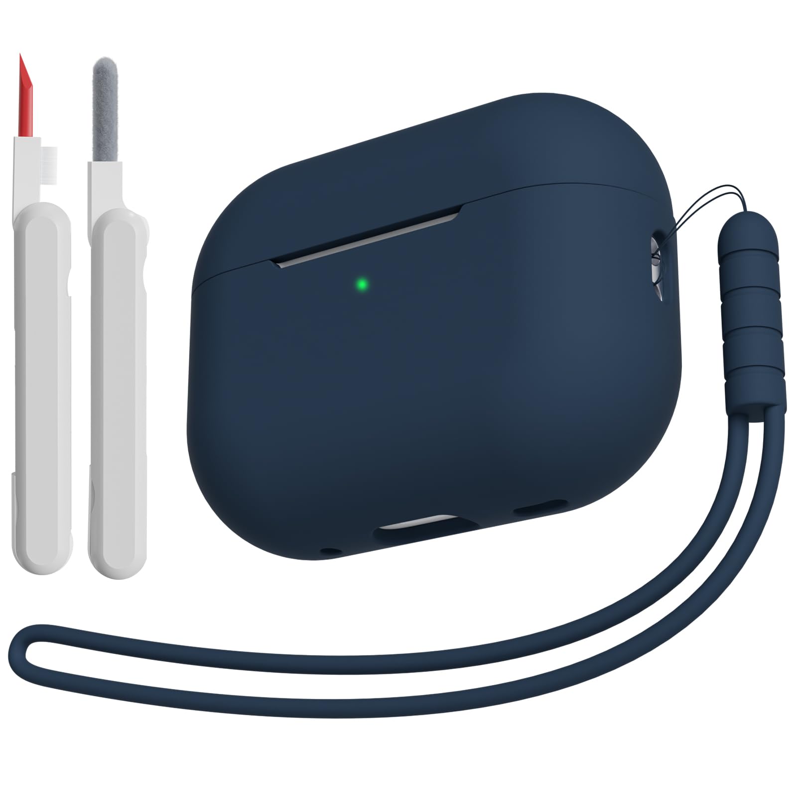 Custodia Case Compatibile con AirPods Pro 2/1 2023/2022/2019 con Kit di Pulizia e Cordino in Silicone, Case Cover Protettiva Premium in Silicone per AirPods Pro 2a/1a Generazione, Midnight Blue