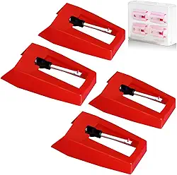 Agulha para toca-discos de 4 peças, caneta giratória JUKFITA Ruby para a maioria dos tocadores de vinil Victrola Crosley LP ION, vermelho