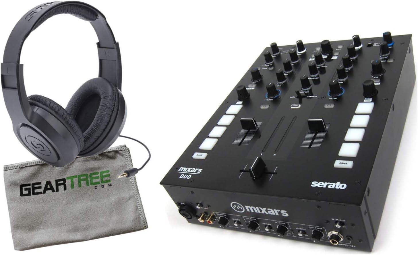 Mixars DUO MKII (w/Galileo Crossfader) Serato DJ Mixer Bundle w/Headphones and C