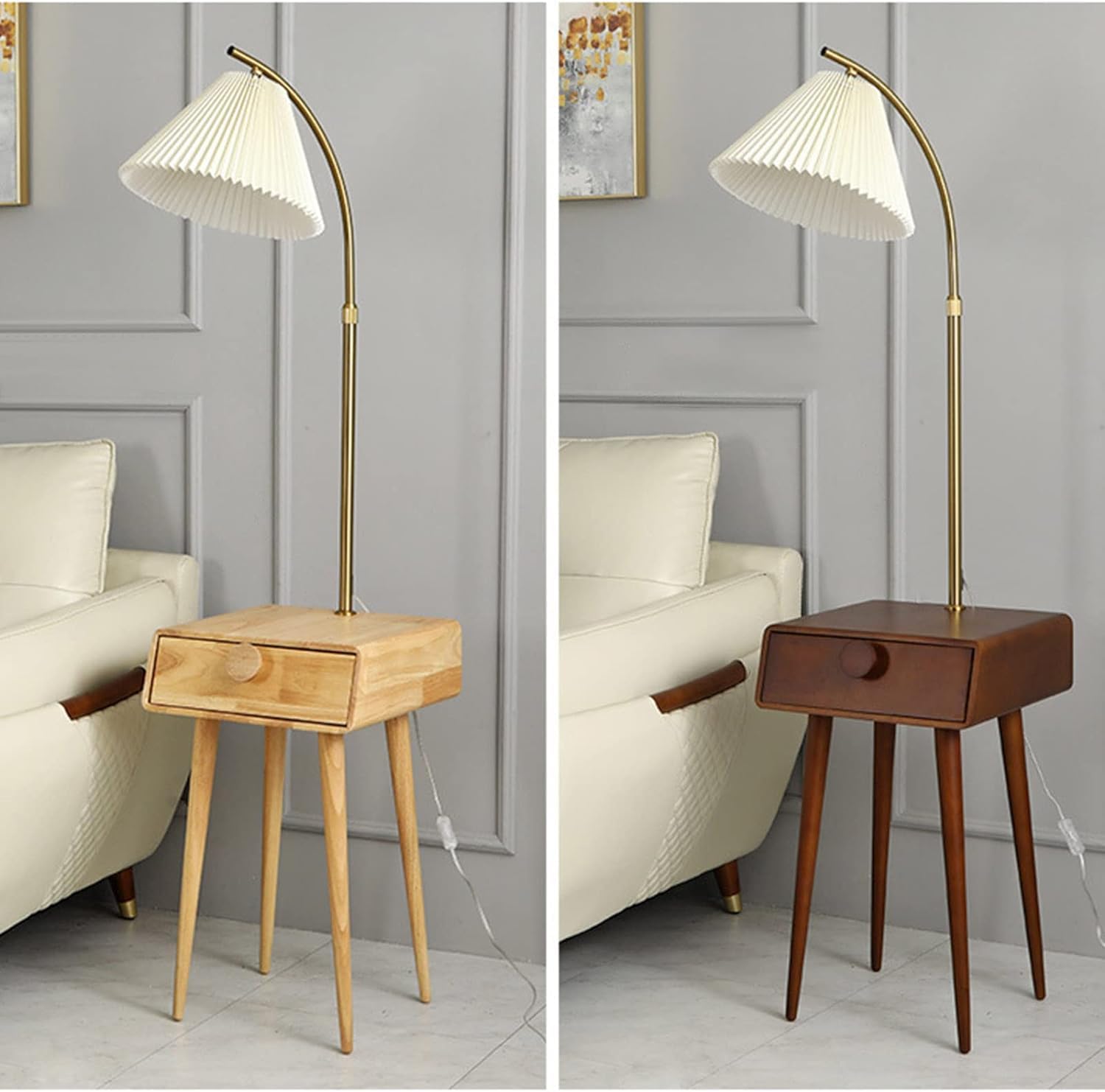 Lampa podłogowa w stylu wiejskim z 1 drewnianą szufladą do przechowywania, wysoka półka narożna 160 cm, idealna do wystroju domu, salonu i sypialni.