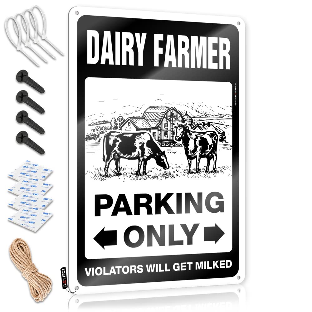 Tin Wall Decor Home Decor Vintage Wall Decor | Dairy Farmer Parking Only Simple Waterproof For Longhorn Home Decoration(20X30CM)
