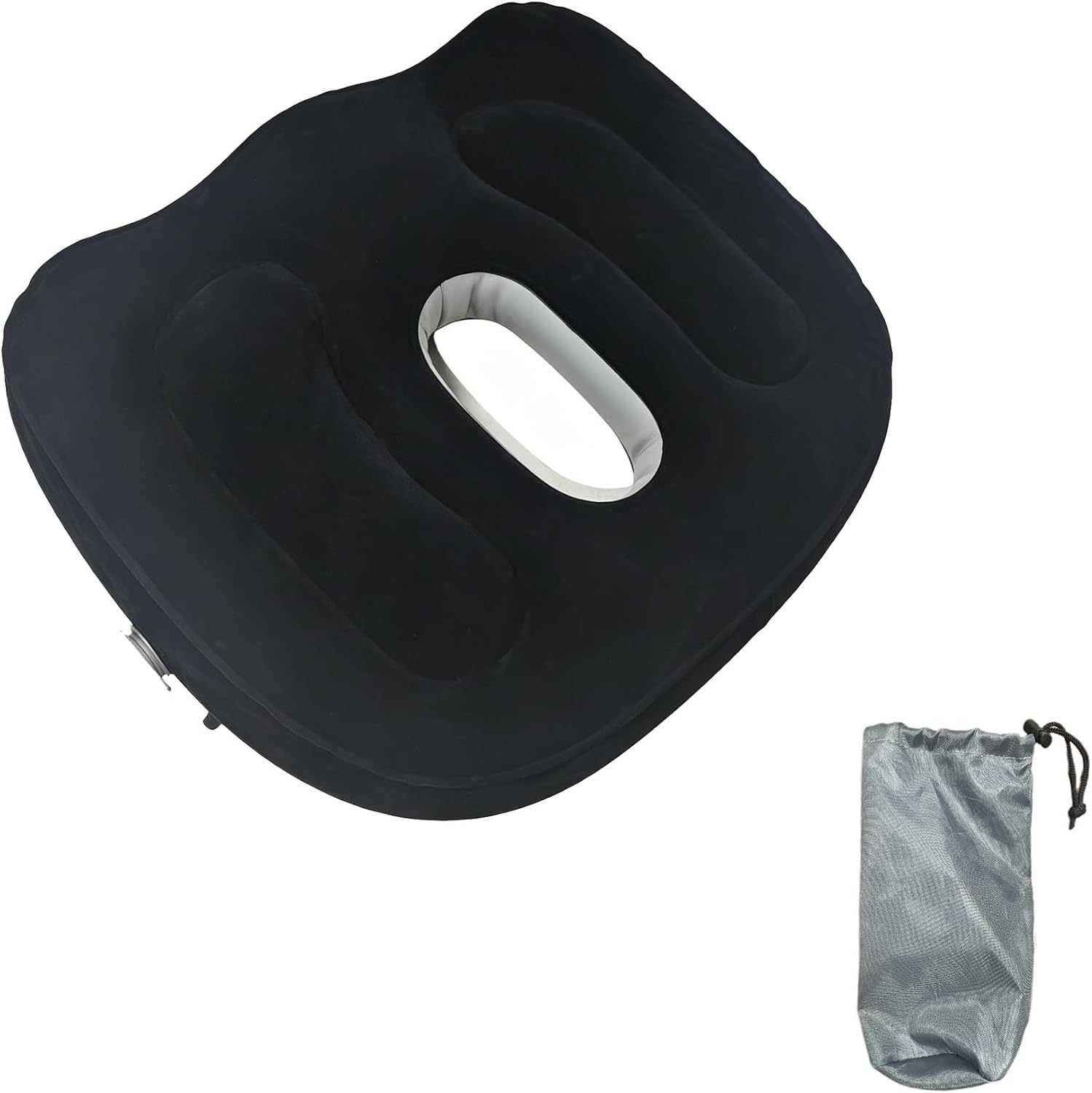 Inflatable Seat Cushion for Air Travel, Donut Pillow for Tailbone Pain, Hemorrhoid Pillow, Coccyx Cushion for Pressure Relief, Blow up Travel Cushion for Long Flights, Car, Office, Wheelchair (Black)