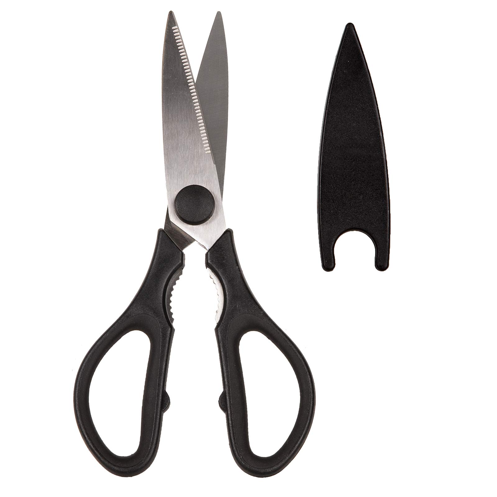 Cook with Color Kitchen Scissors- Stainless Steel Kitchen Shears, Cooking Scissors for Cutting Meat, Chicken, Herbs and Produce with Blade Cover and Soft Grip Handles (Black)