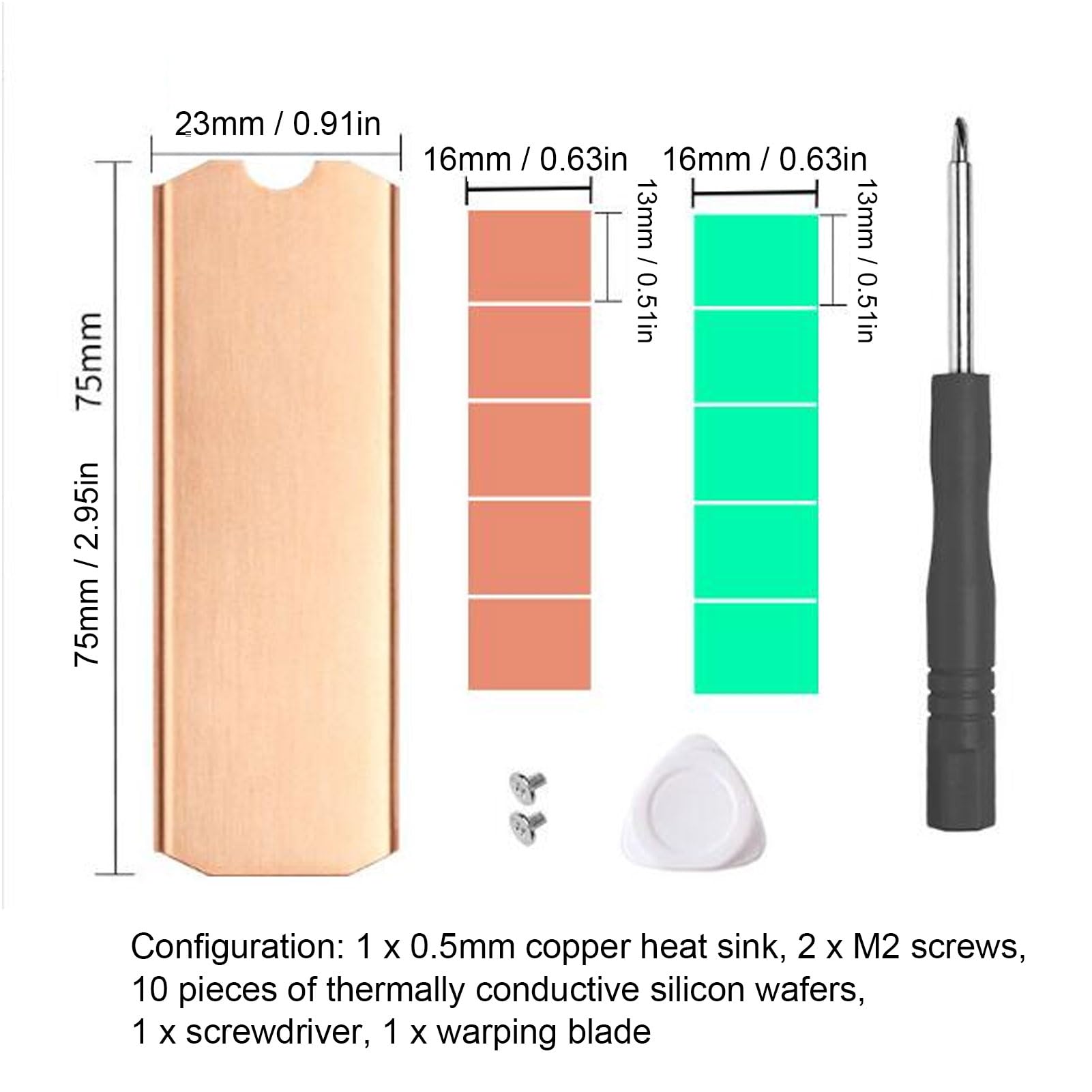 Miedziany Radiator M.2 2280 SSD, Radiator NVMe 2280 SSD Miedziany Radiator M.2 Chłodnica z silikonową podkładką termiczną do Dysku SSD M.2 2280 NVMe do Laptopa