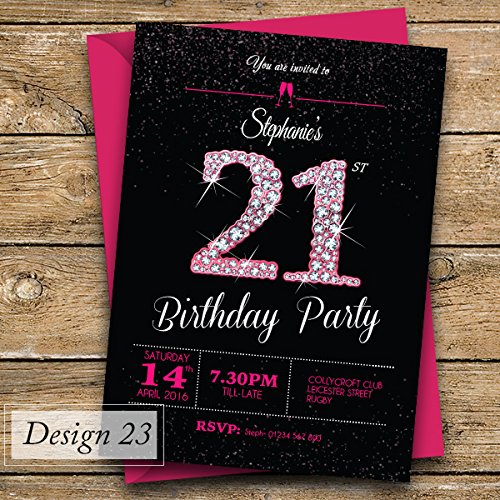 50 Personalised Birthday Invitations/Party Invites Choose from 39 Stunning Designs • 18th 21st 30th 40th 50th - Any Age. Customise All Wording and Colours | Design 23