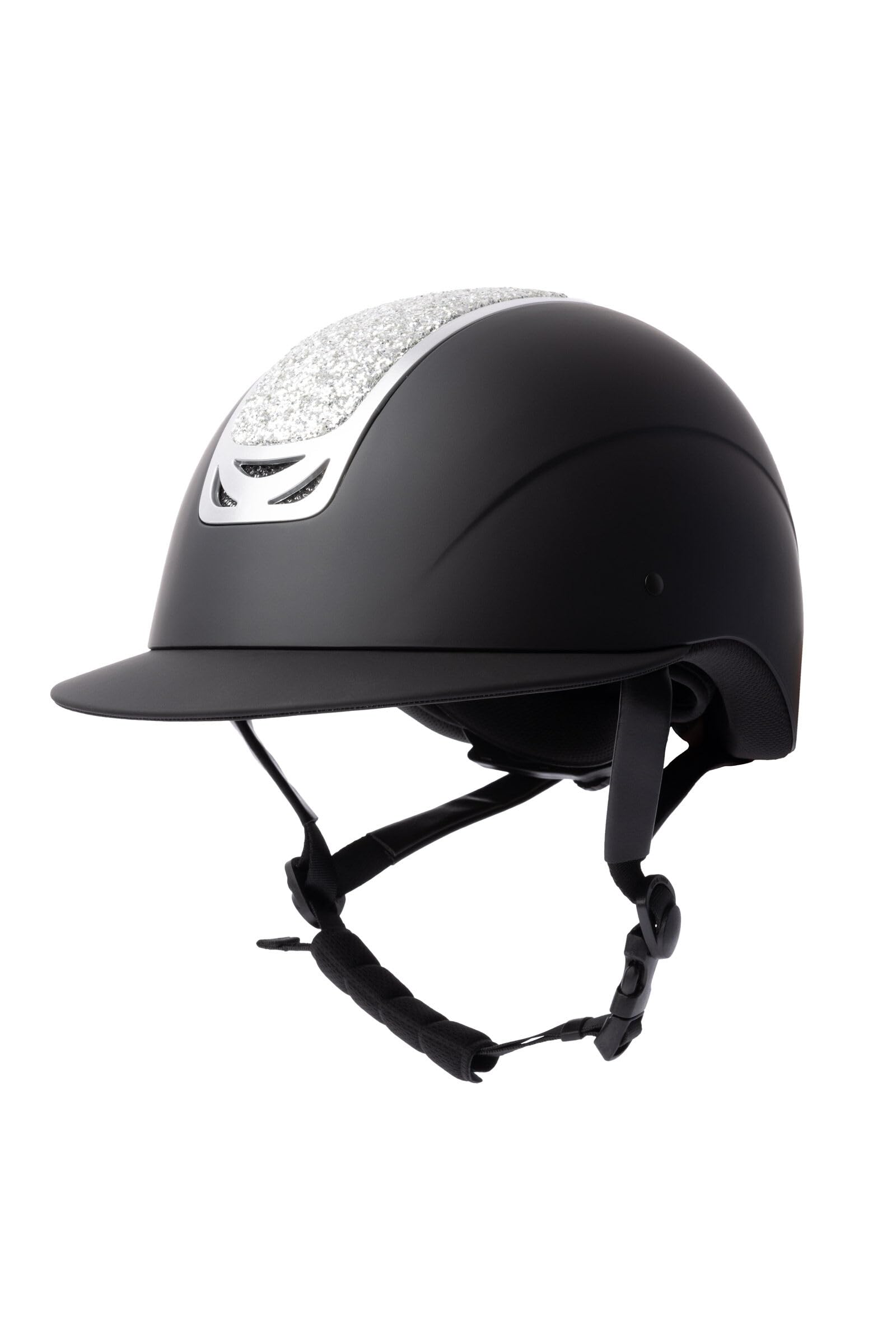Horze Casco da equitazione da donna con cristalli, CE EN 1384:2023, regolabile, glitter argento, nero, 49/51