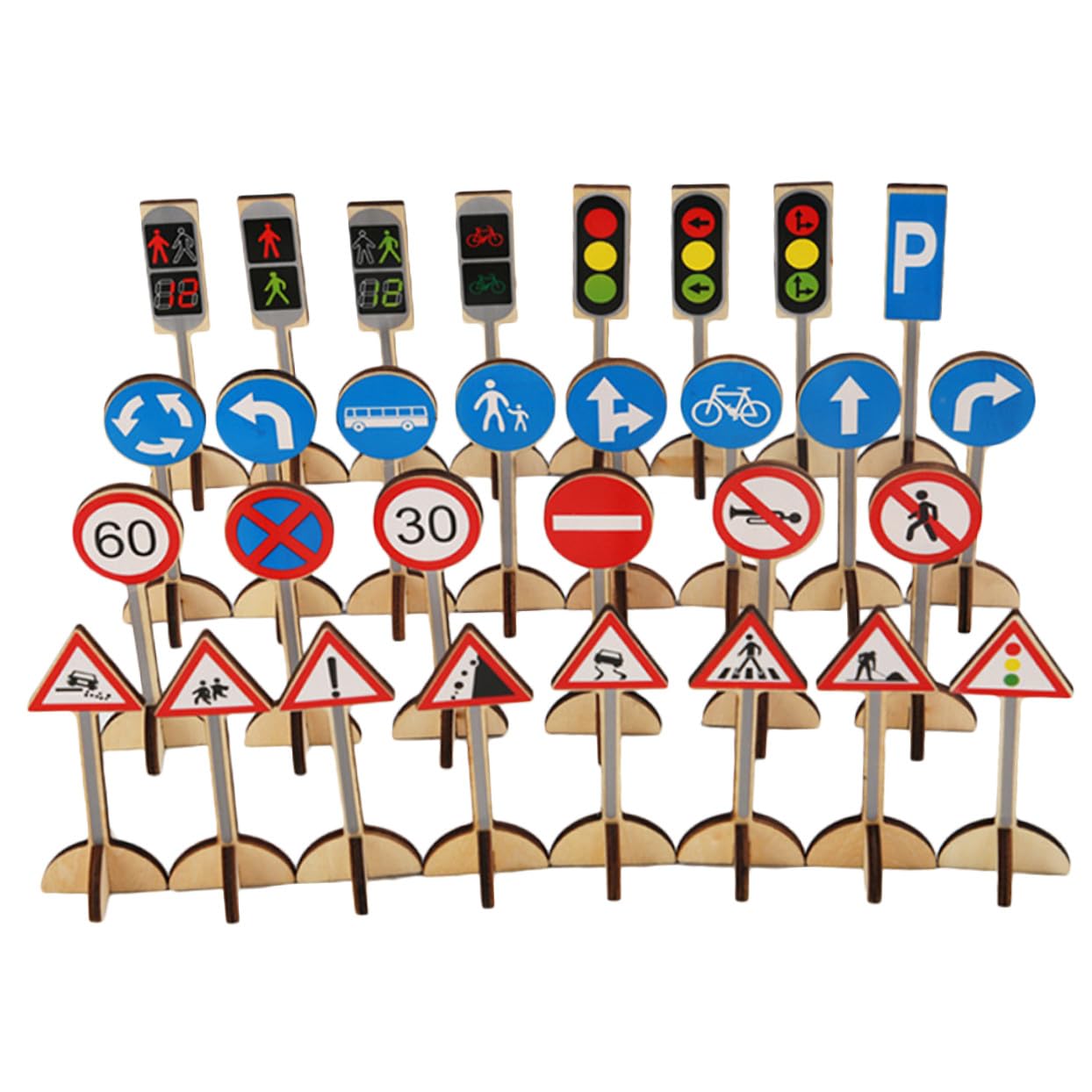 GARVALON Giocattolo Stradali in Legno per Bambini, Set 30, Gioco di Simulazione Sicuro per Veicolare e Apprendimento Precoce