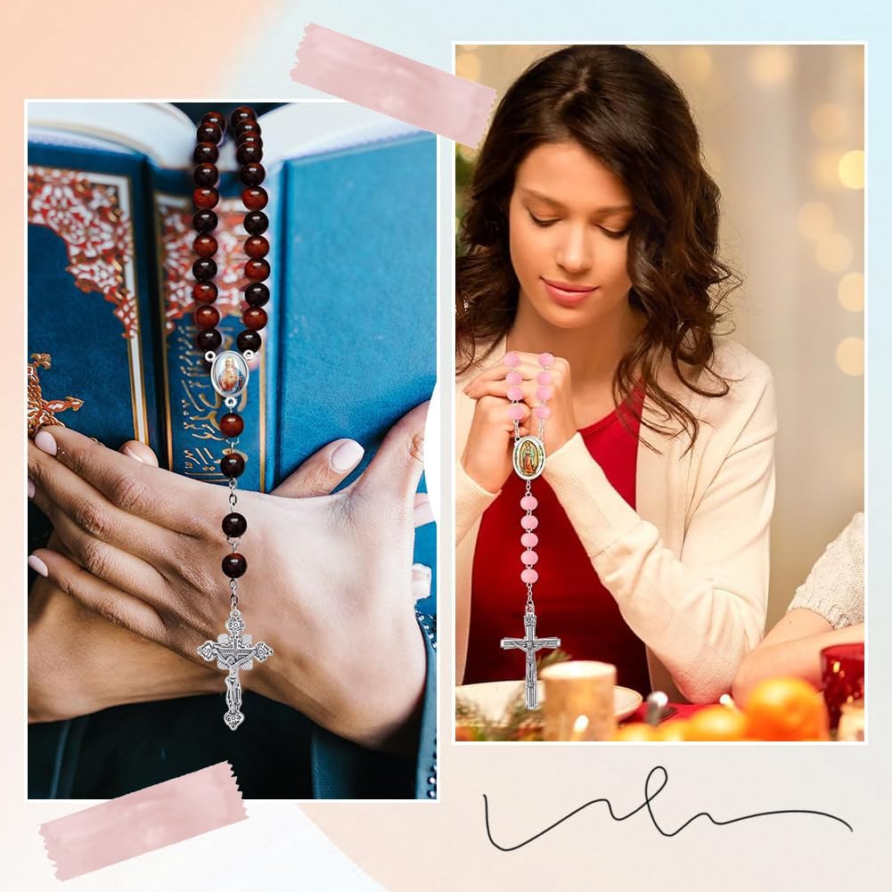 SUNNYCLUE 1 Box 40Pcs 8 Styles Rosary Cross Charms Crucifix Charm Bulk Easter Tibetan Silver Oval Chandelier Links Rosary Connectors Cross Charm Findings for Jewelry Making Supplies DIY Necklace Craft - Image 5