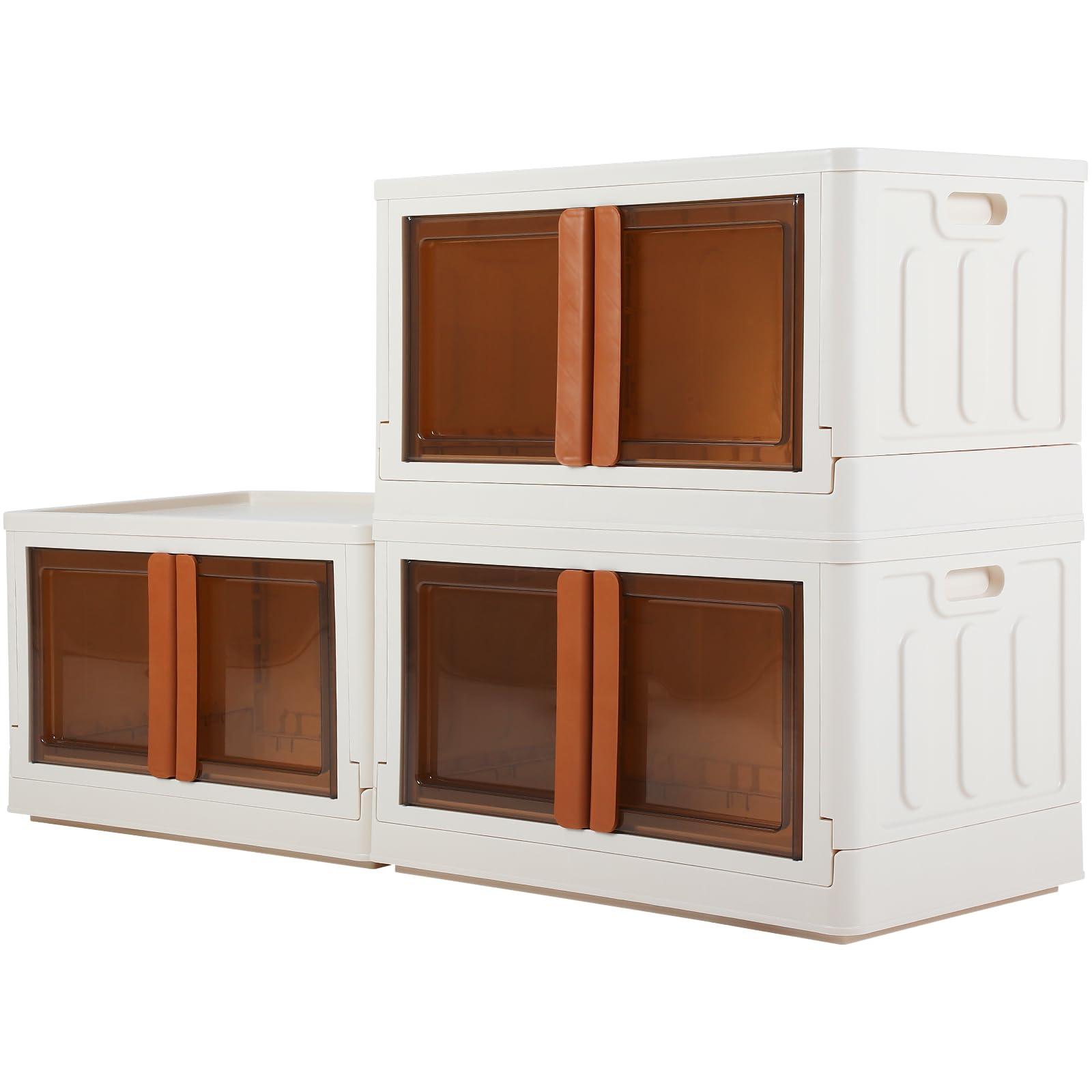 19 Gal Folding Storage Bins with Wheels, 3 Pcs Stackable and Removable Lidded Closet Organizer, Space Saving for Living Room, Bedroom, Bathroom
