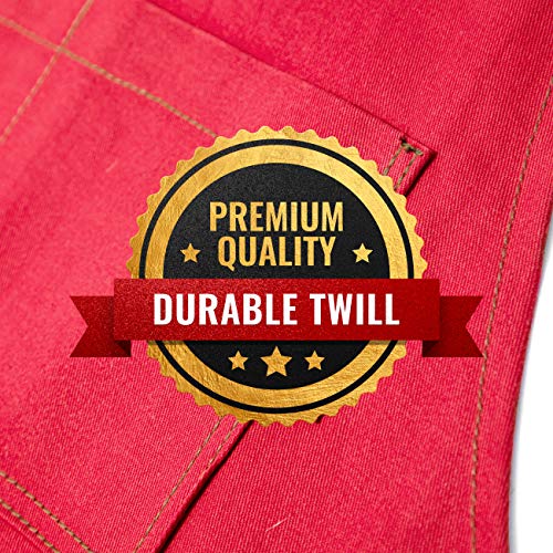 Under NY Sky Essential Cherry Red Apron – Cross-Back with Durable Twill and Leather Reinforcement – Adjustable for Men and Women – Pro Chef, Tattoo Artist, Baker, Barista, Bartender, Server Aprons - Thumbnail 5