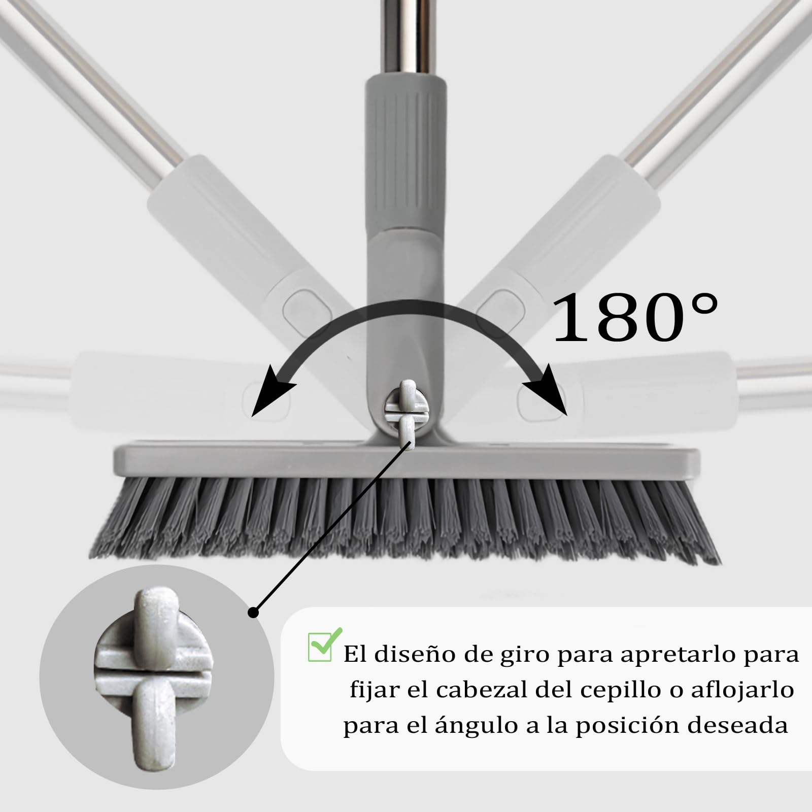 Brosse à joints avec long manche pour nettoyage de salle de bain, brosse de nettoyage des joints pour sols carrelés, brosse de nettoyage des joints rotative à 180° pour cuisines, plinthes, garages,
