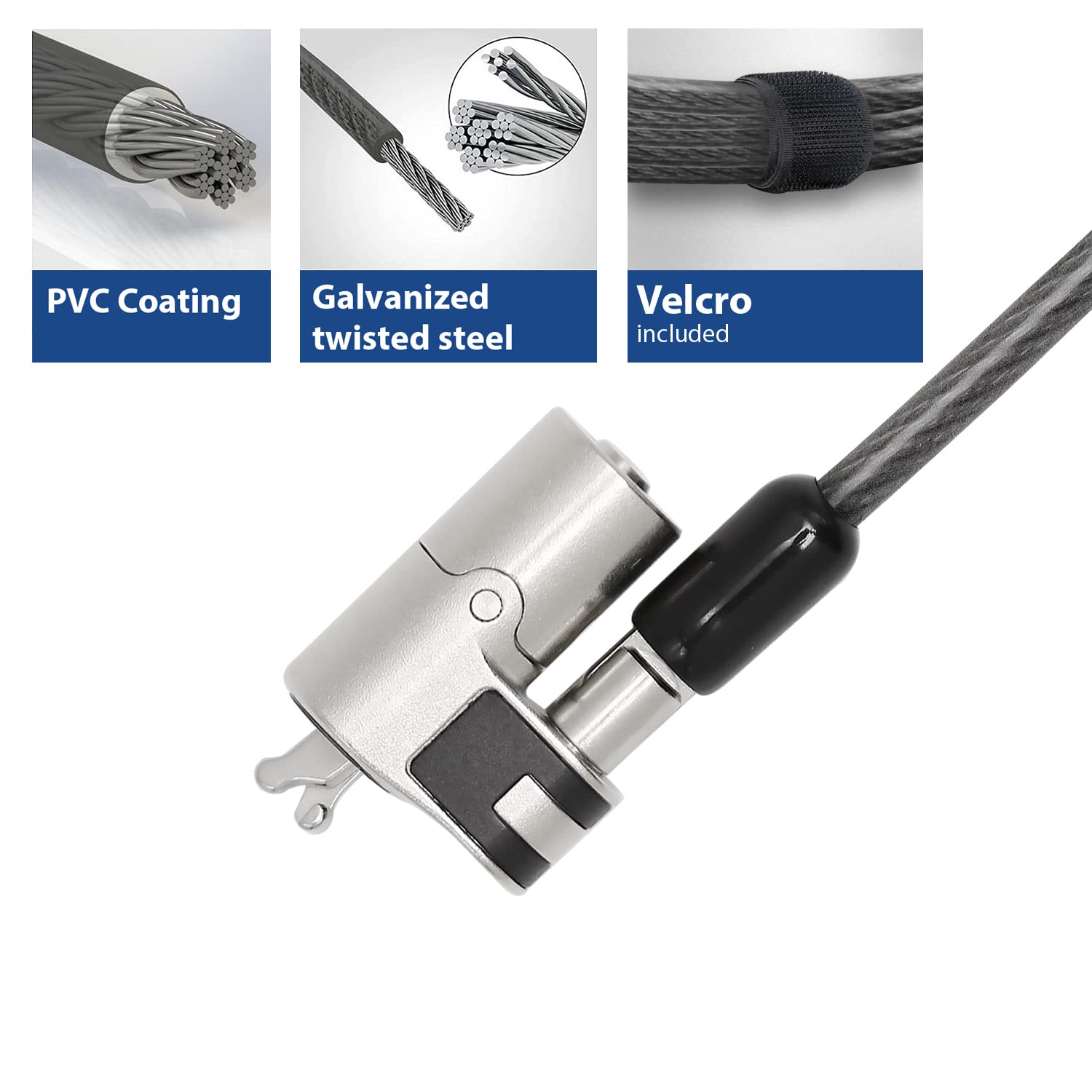 Act Cable de Seguridad para portátil (2 m, con Llave, Ranura para cuña, Cabezal de Bloqueo Giratorio, candado para portátil DELL, Cable antirrobo portátil, AC9040)
