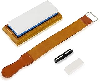 Toolly Knife Sharpening Stone Set, 1000 6000 Grits Double-Sided Waterstone Kit with Angle Guide, Flattening Stone & Leathe...