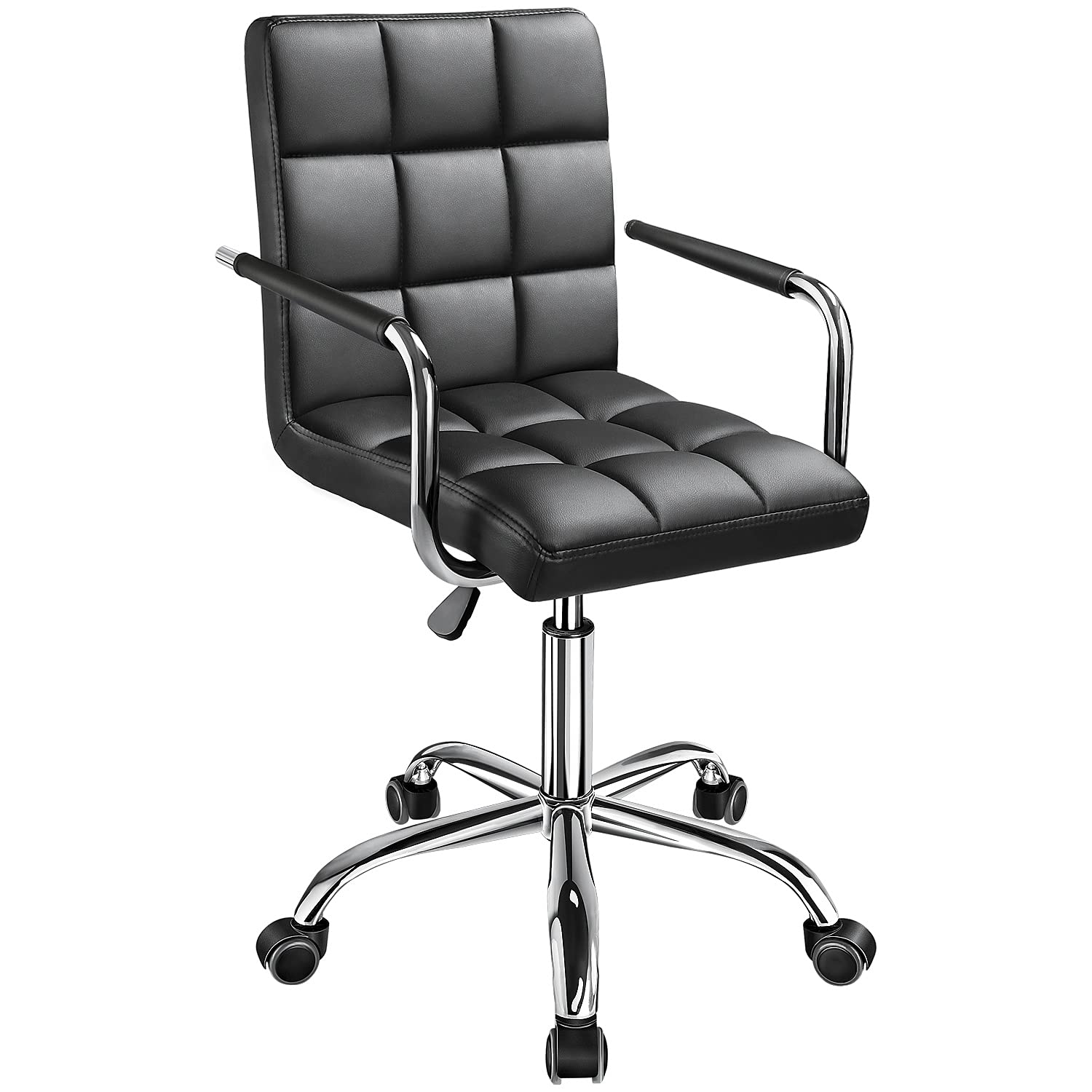 Kemon Office Chiar Desk Chair with Armrests/Wheels Pu Leather Mid Back Adjustable Height Computer Chair (Black)