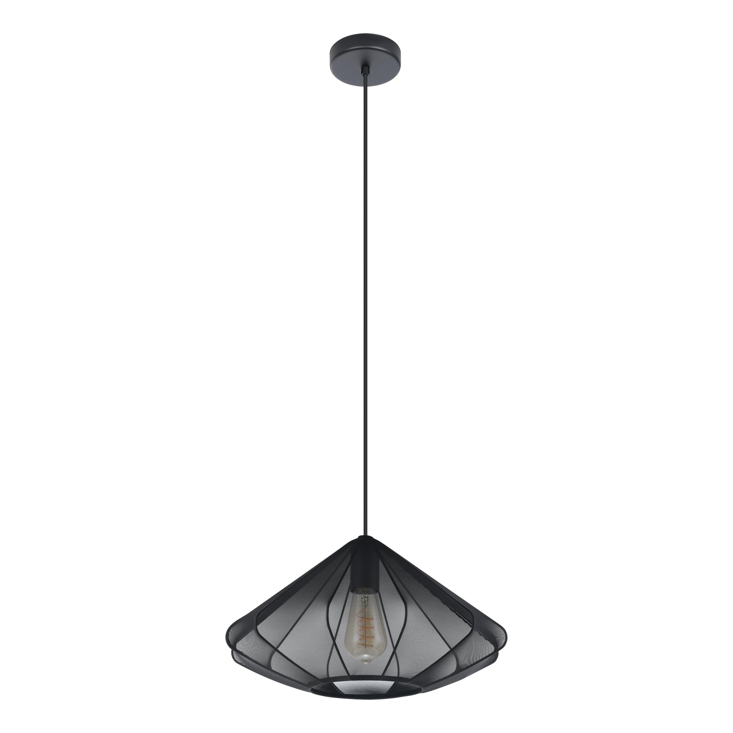 Eglo Pendant Lighting Dolwen, Hanging lamp Above Dining Table, Japanese Design Dining Room Ceiling Light Fixture, Fabric lampshade and Metal in Black, E27 Socket, Ø 42.5 cm