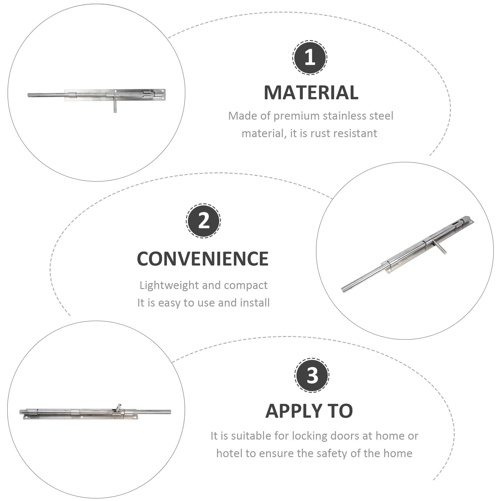 Verrou de Porte en Acier Inoxydable Long Verrouillage Coulissant Argenté et Targette Sécurisée, Conçu pour Fenêtres et Portes, Usage Domestique et Professionnel