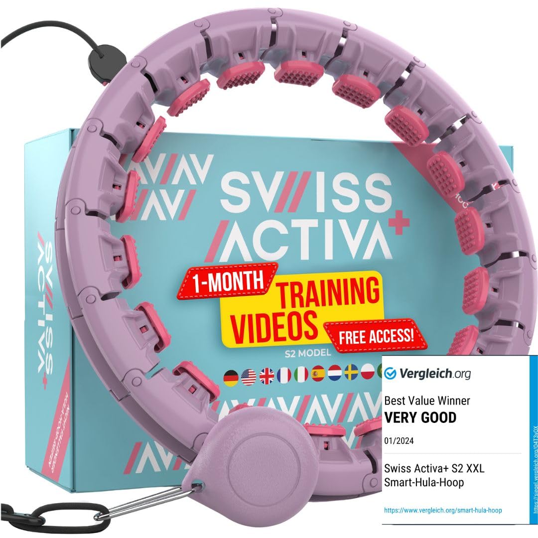 Swiss Activa+ Infinity Hoop Smart Weighted Hula Hoop - Smart Hula Hoop Fit- Exercise Hoola Hoop Exercise Equipment- Adult Hula Hoops for Exercise- Hula Hoops for Women Weight Loss