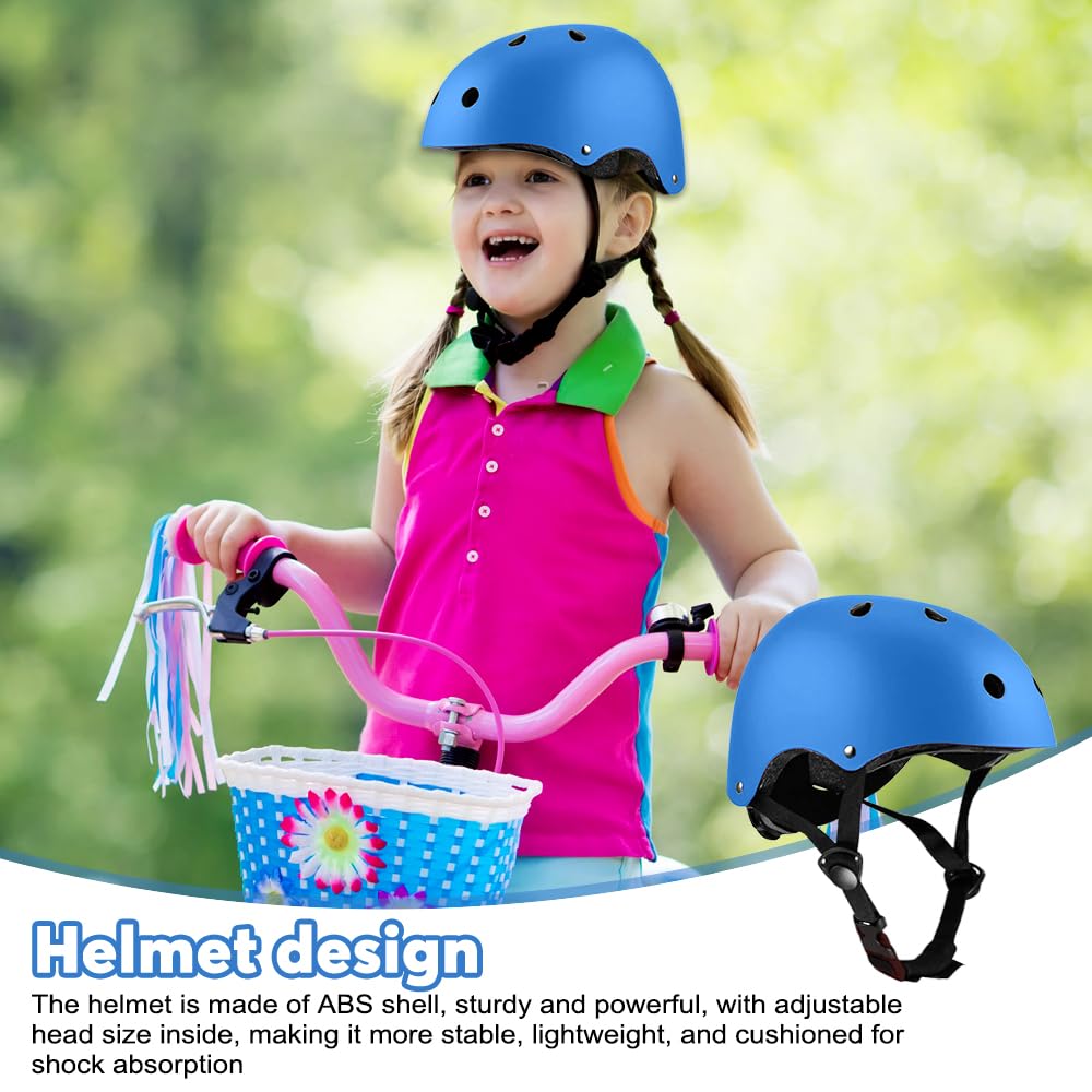 Set di Casco Protezione Bambini, 5 in 1 Casco Bici Protezioni Set per 3-11 Anni Regolabile Polso Ginocchiere Protezione per Skateboard Hoverboard Pattini in Linea(Blu)