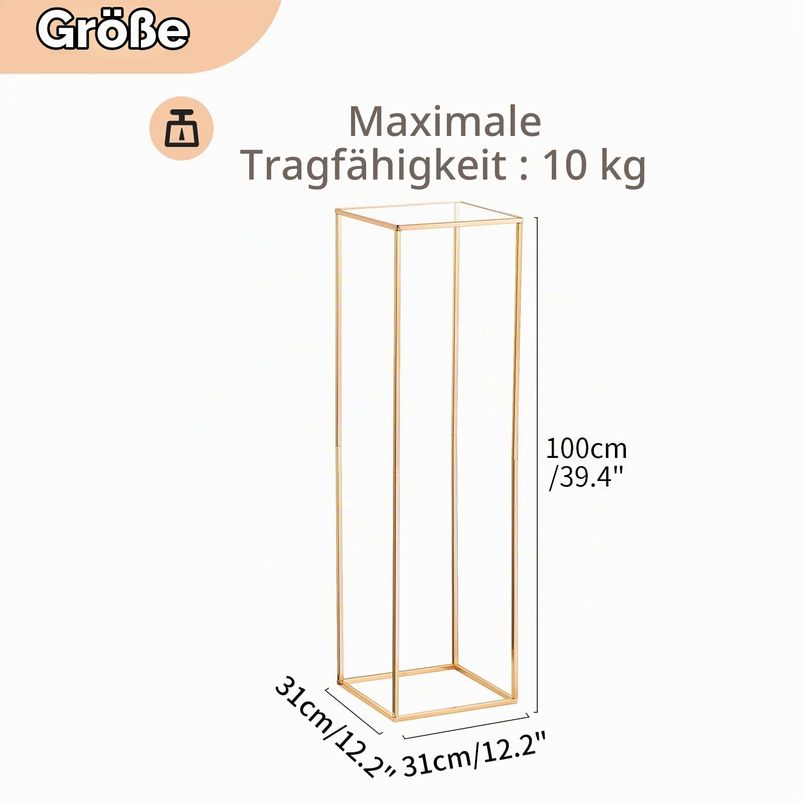 NUPTIO Gold Metall Blumenständer Vase: 100cm Hoch, Geometrisches, 2 Stück | mit Acrylplatte, Rechteckiges Display Rack für Hochzeit, Geburtstag, Weihnachten, Halloween, Erntedankfest, Party