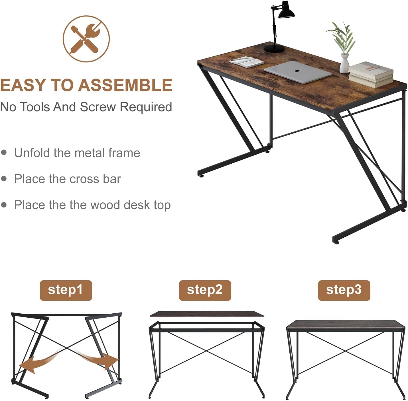 YEAR COLOR Computer Desk Foldable Home Office Table 47 Inch, Portable Study Writing Desk | NO Tools Required | Modern Simple Laptop Work Desk Gaming Table, for Small Spaces/Bedroom/Living Room