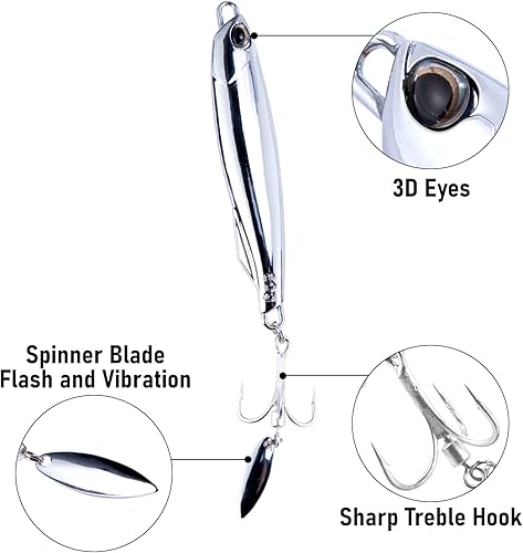 Miniatura 3 de Dr.Fish Paquete de 3 cucharas de jigging, plantillas de fundición de metal, ganchos agudos con cuchillas, cucharas de fundición de agua salada