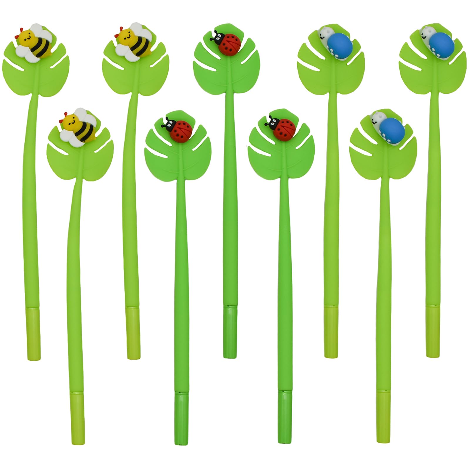 Maydahui 15 PCS Insect Palm Leaf Rollerball Gel Pens Novelty Bug Pen Snail Bee Ladybug Style Soft Silicone Black Ink for School Party Office