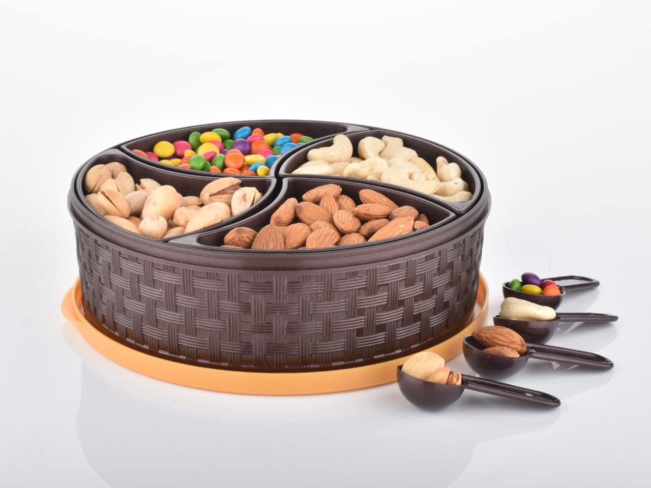 Kamview 4 Section Plastic Multipurpose Dry Fruit airtight Container Chocolates Mouth Freshener Sweet Box & Masala Containers for Home Festival Special Box (Multicolor)