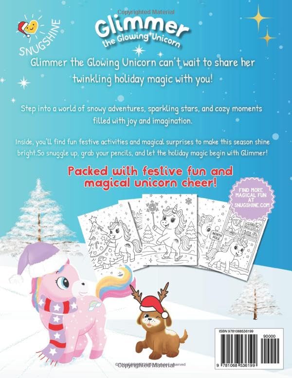 The MAGICAL UNICORN CHRISTMAS ACTIVITY BOOK starring Glimmer the Glowing Unicorn Magical Holiday Coloring and Creative Activities for Kids Ages 3–8. Rainbows, Stars, Love Hearts & Cozy Christmas Fun image 3