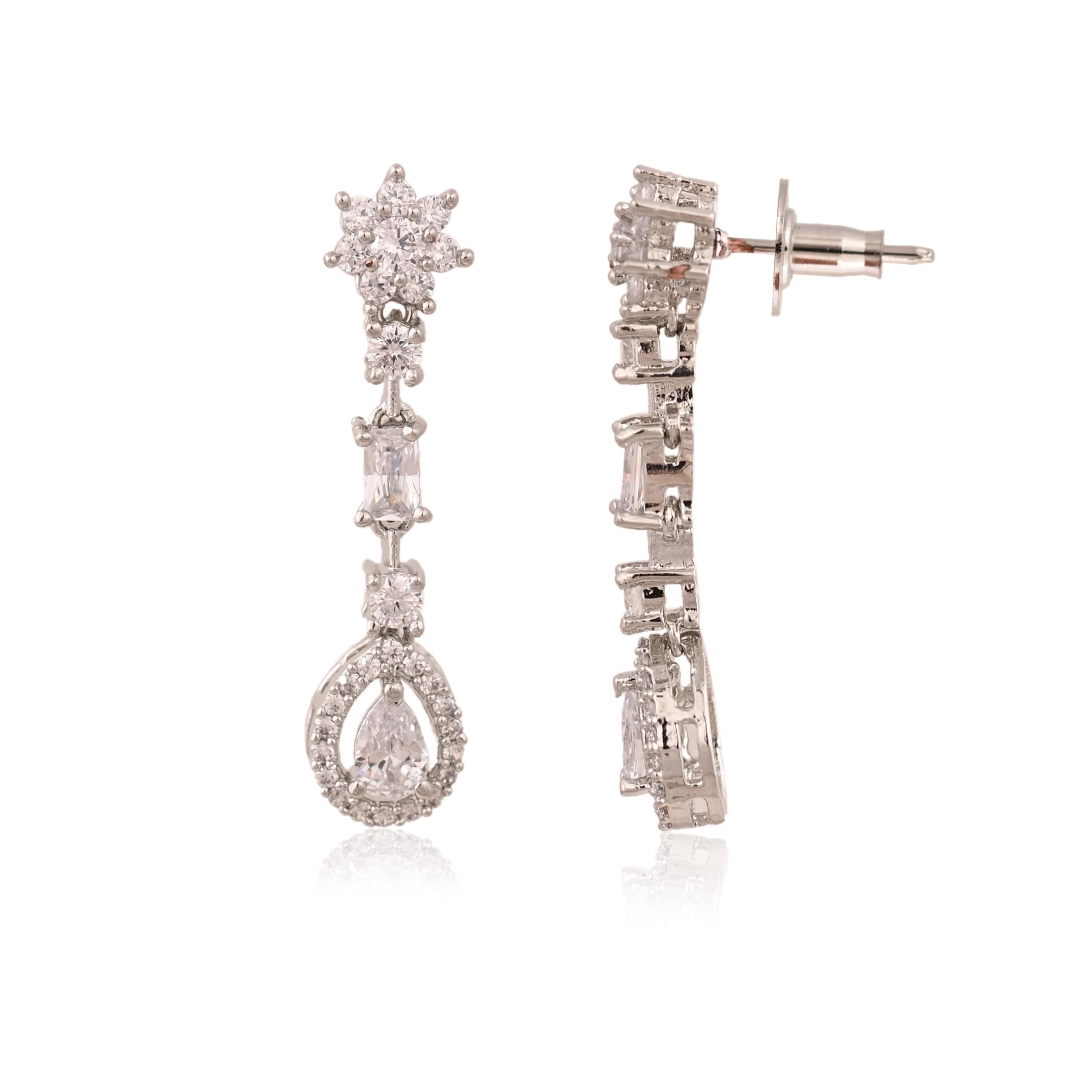 RATNAVALI JEWELS Set di gioielli in argento con collana e orecchini con zirconia cubica, per donne, spose e matrimoni, ottone, zirconia cubica, Ottone, Zirconia cubica