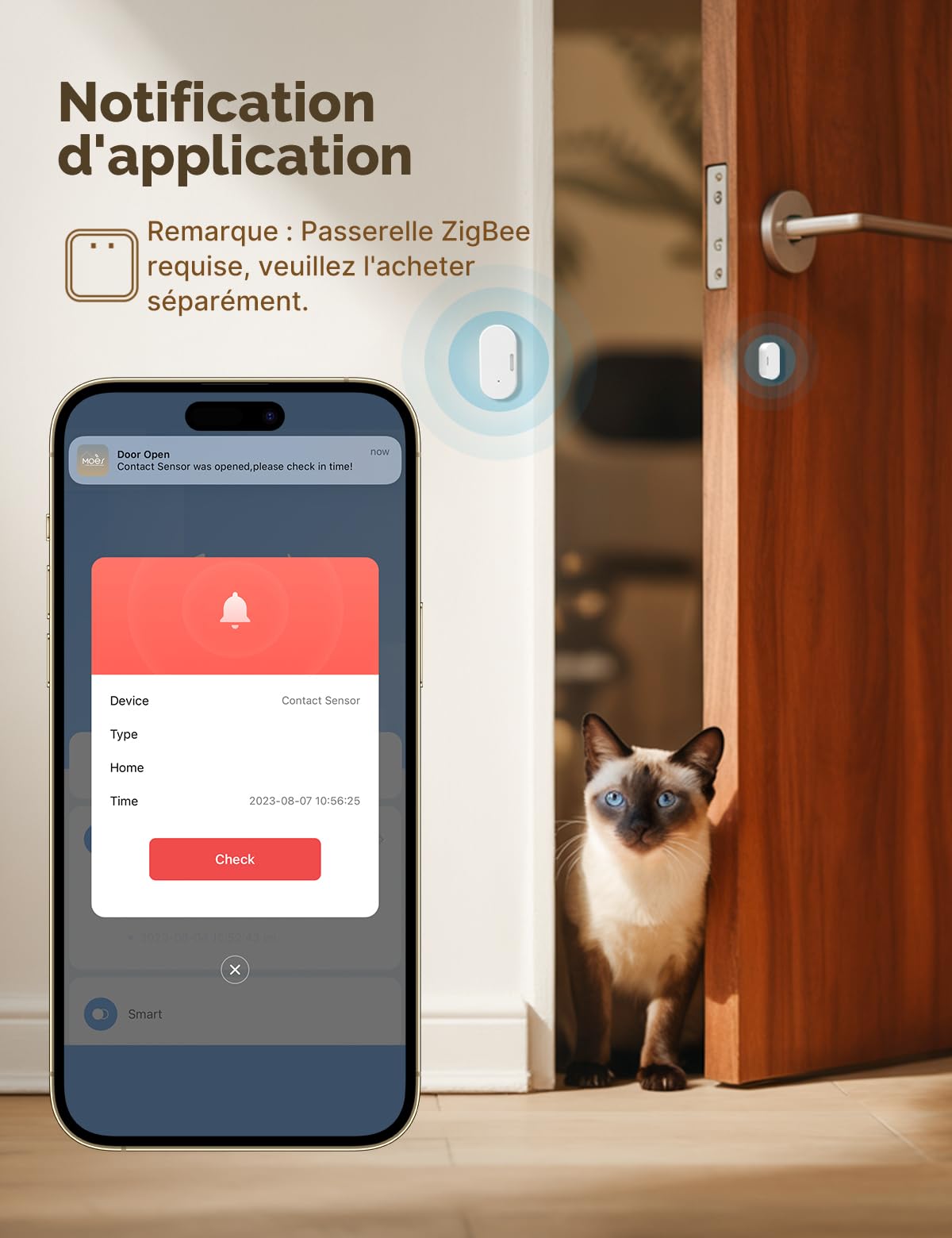 MOES Capteur de Porte et de Fenêtre Intelligent, Nécessite ZigBee Tuya Gateway, Détecteur lumière sans Fil pour Système d'alarme et Maison, Compatible avec Smart Life/MOES/Tuya, 3PCS