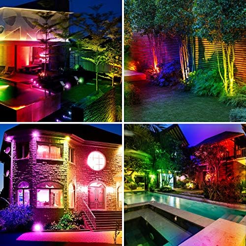 2pcs Solar Spotlights Outdoor 7 LED RGB Lighting Colours Changing Landscape Lights Waterproof Ground Light Wall Security Lighting Auto On/Off for Pathway, Walkway, Patio, Yard