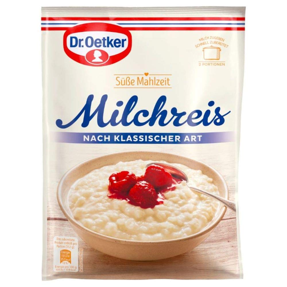 Dr. Oetker Süße Mahlzeit Milchreis nach klassischer Art, 125 g Milchreis-Mischung für einen Klassik Milchreis. Eine einfache und schnelle Zwischenmahlzeit (Packung mit 6)