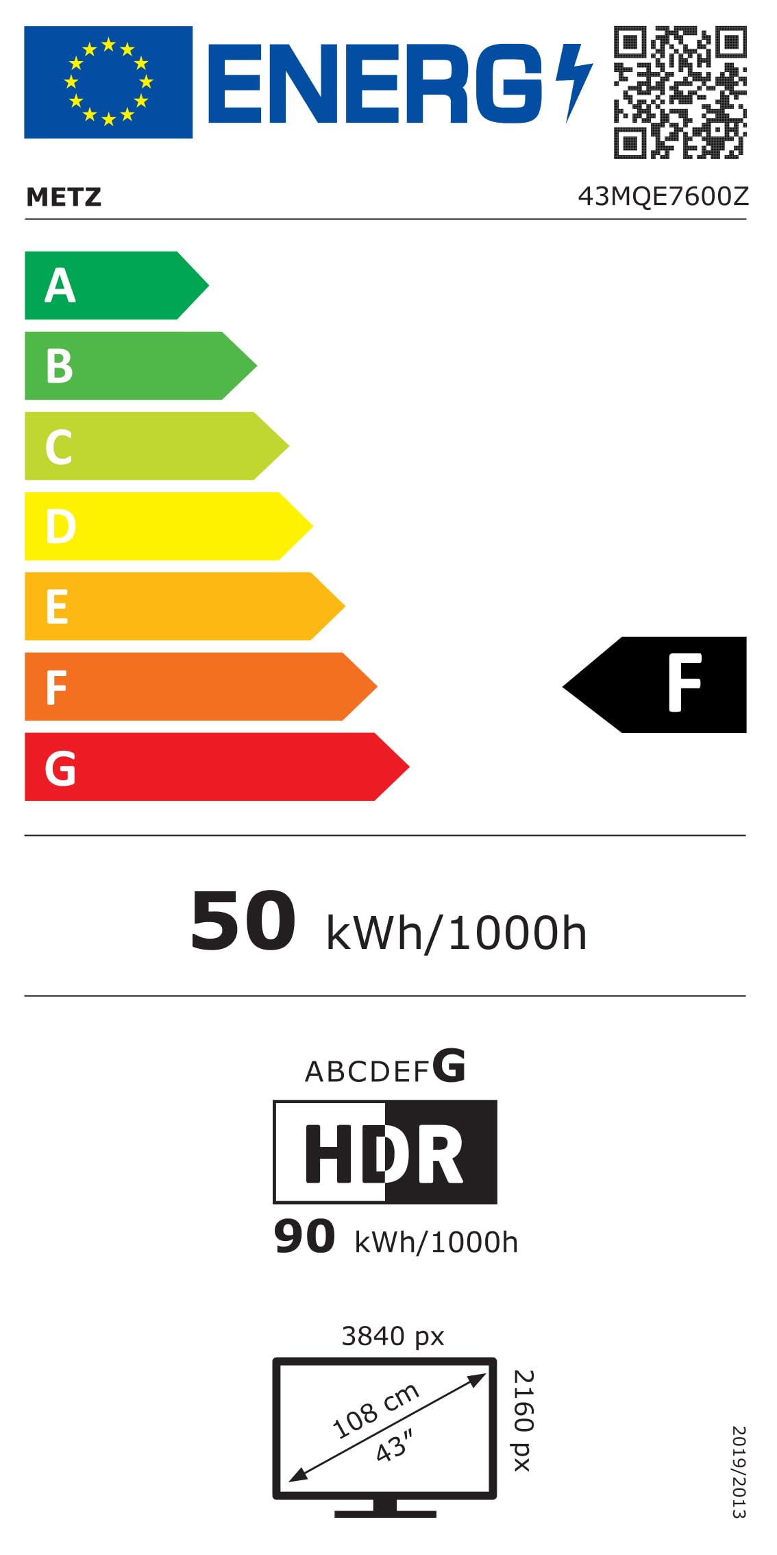 Televisión Inteligente METZ QLED+ MQE7600Z 4K UHD de 43 Pulgadas con Google TV y Pantalla Mate antirreflejos Dolby Vision Dolby Atmos HDR Wi-Fi (2024)