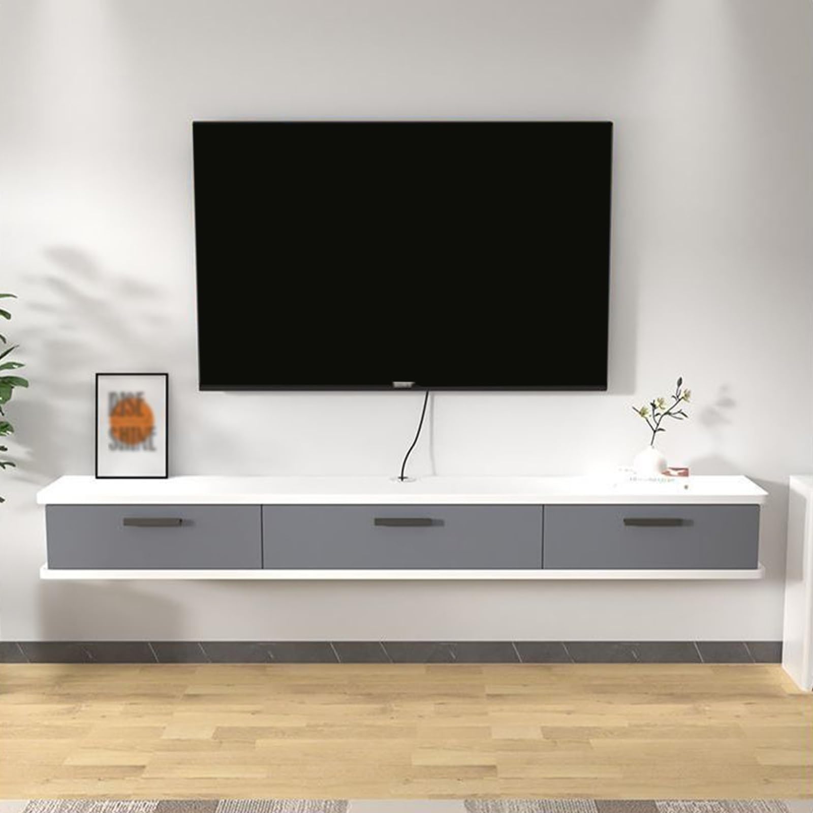 Soporte de Pared Flotante para TV con Almacenamiento - Estantes Largos con Puerta abatible para Sala de Estar - Consola de TV suspendida (G-White, 78.7x8.7x7.9 in)