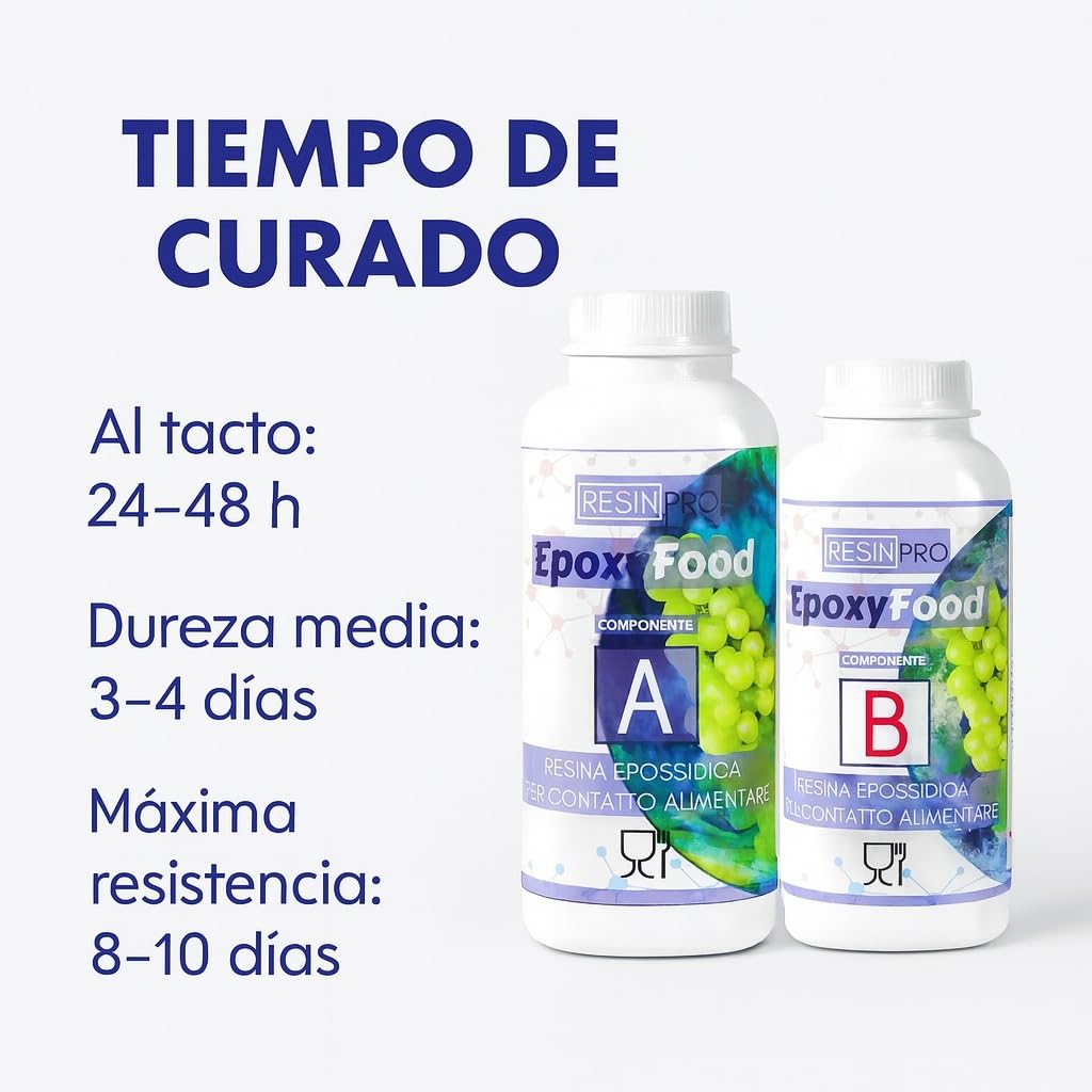 RESINA EPOXY EPOXYFOOD PARA CONTACTO CON ALIMENTOS Ideal para mesas, bandejas, platos y posavasos - Certificado - Guantes gratis - Asistencia técnica en Español - 100% Made in Italy - 775g