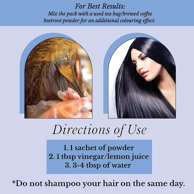 Colorante natural para cabello Blue Black en polvo - 12 sobres de 10 g - Incluye pincel y bandeja reutilizable miniatura 5