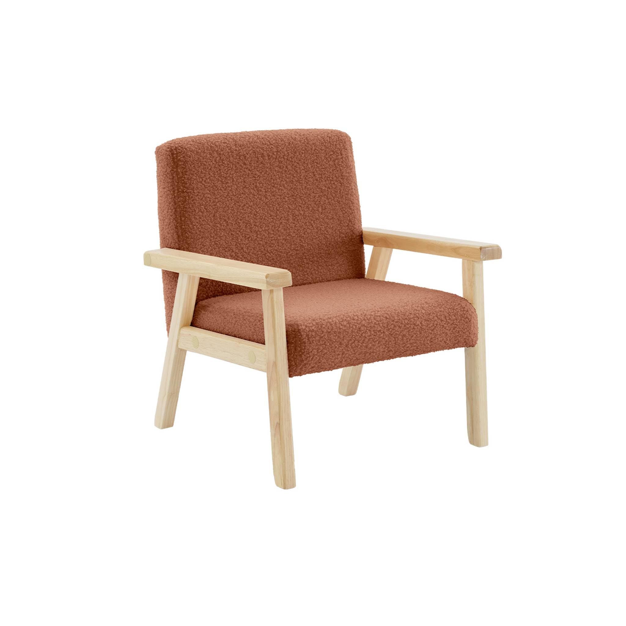 sweeek Poltrona scandinava per Bambini in Tessuto Bouclé e Legno di hevea Terracotta - 47x43.5x50 cm
