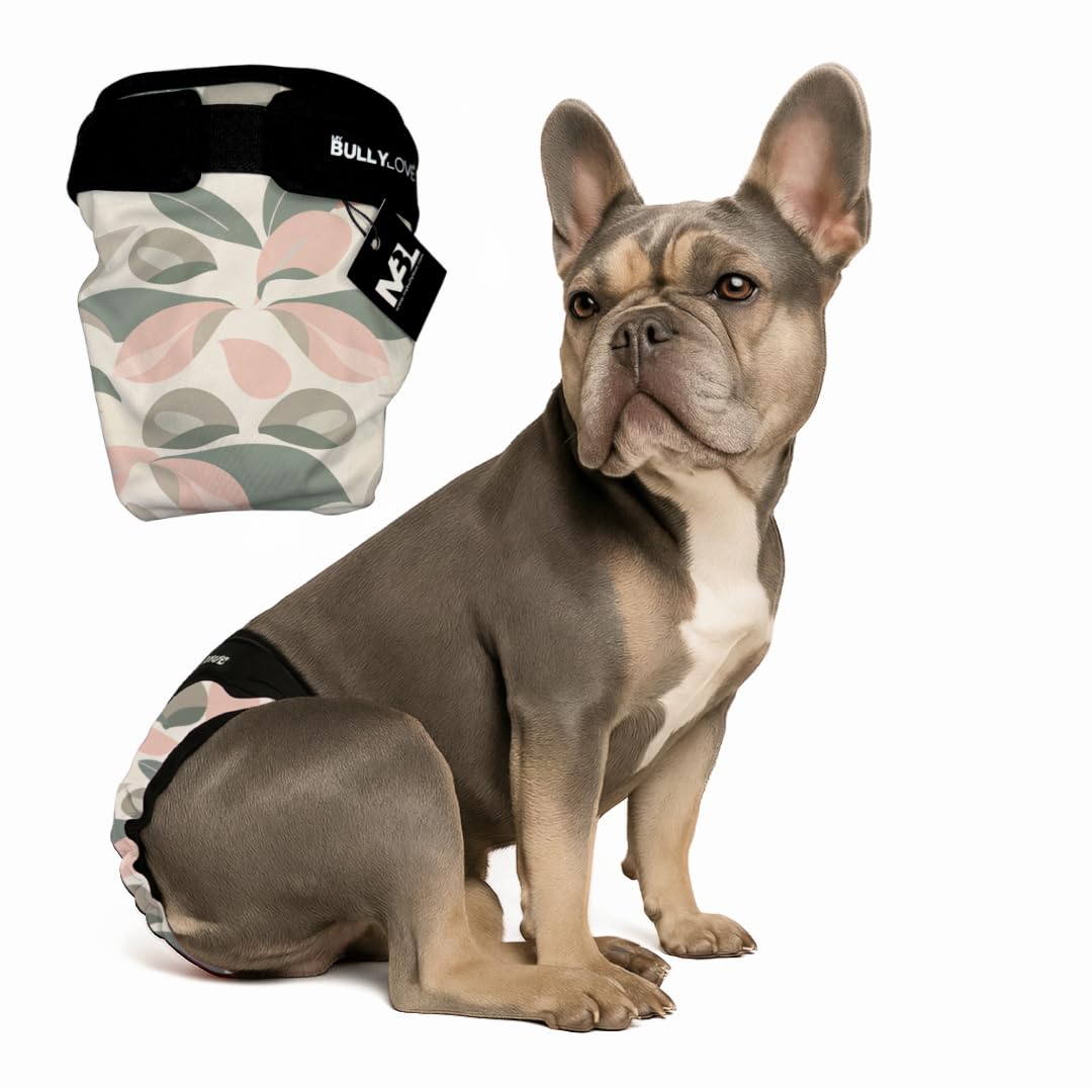 MyBullyLove Läufigkeitshöschen für Französische Bulldoggen – Wiederverwendbare Hundewindel ohne Rutenloch, handgefertigt & stufenlos verstellbar (Standard (42-47cm Hüftumfang), Flower)