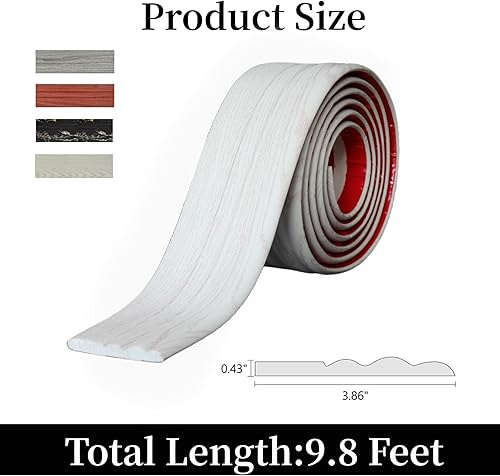 Miniatura 4 de KTINITK Moldura flexible para zócalo, 4 pulgadas de ancho x 9.8 pies de largo, base de pared de vinilo autoadhesiva, base de cala para despegar y