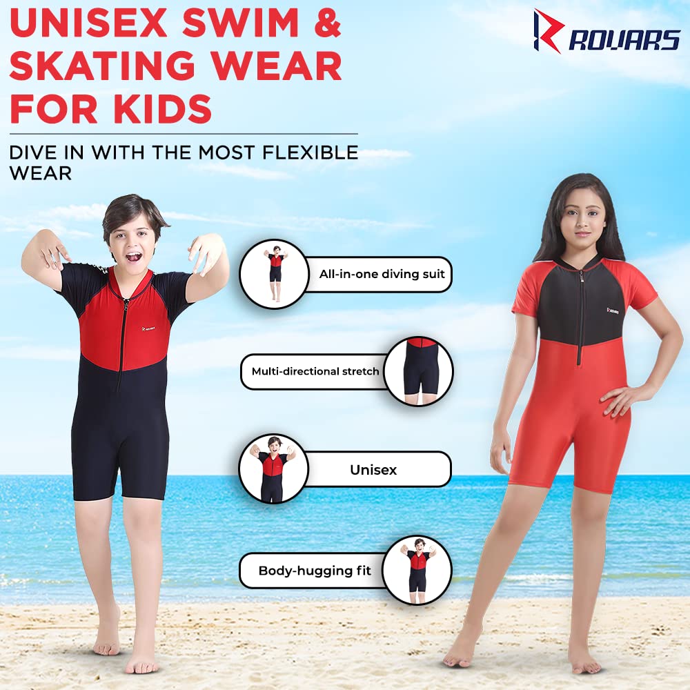 ROVARS Boy's All-in-one Half Diving Suit with a Front Zip (Dark Blue and Red; 6-7 Years) - Image 4 thumbnail