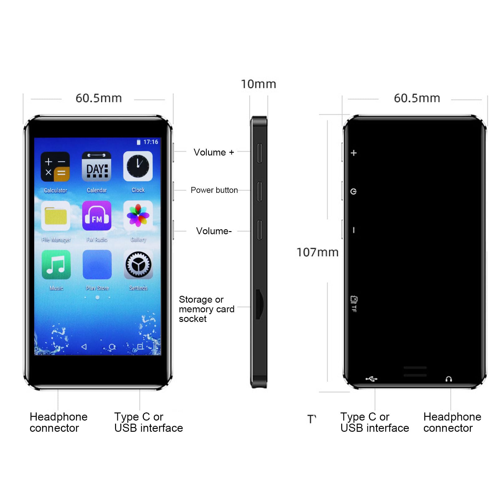 Przenośny odtwarzacz MP4 WiFi, AI inteligentna redukcja szumów HD MP4, Ligent 5.0 HiFi Player MP3 i cyfrowy odtwarzacz multimedialny, sterowanie głosem, ekran dotykowy z nagrywarką do nauki (angielski