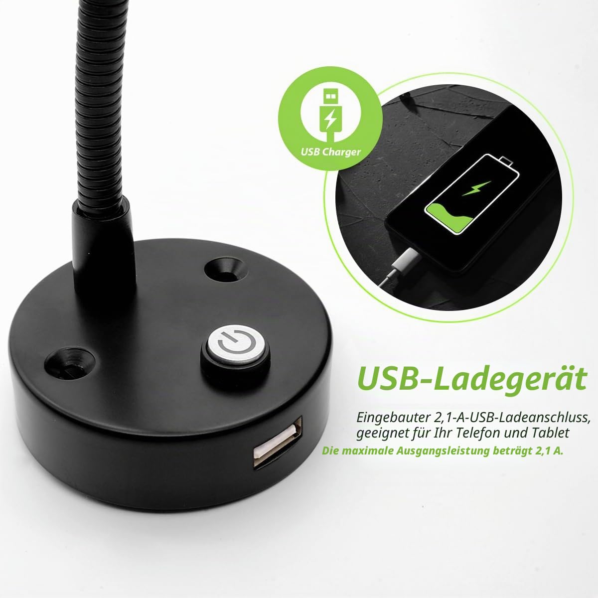 Dream lighting 2X LED Leselampe 12 Volt Schwarz für Wohnmobil Wohnwagen Camper Boot LED Lampen mit USB Innenbeleuchtung Wandmontage 2W Warmweiß 3000K