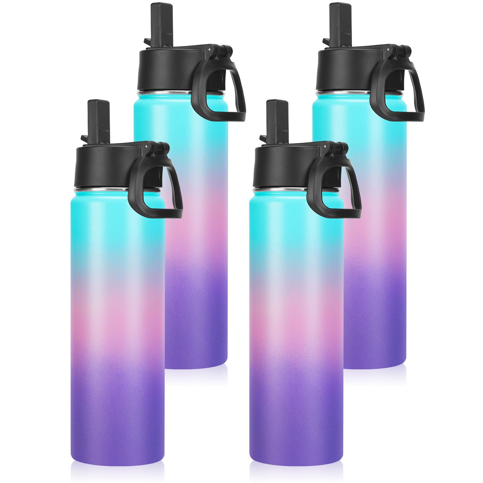 Neihepal 22 oz Insulated Water Bottles Bulk Double Walled Vacuum Stainless Steel Water Bottle Multipack with Leak Proof