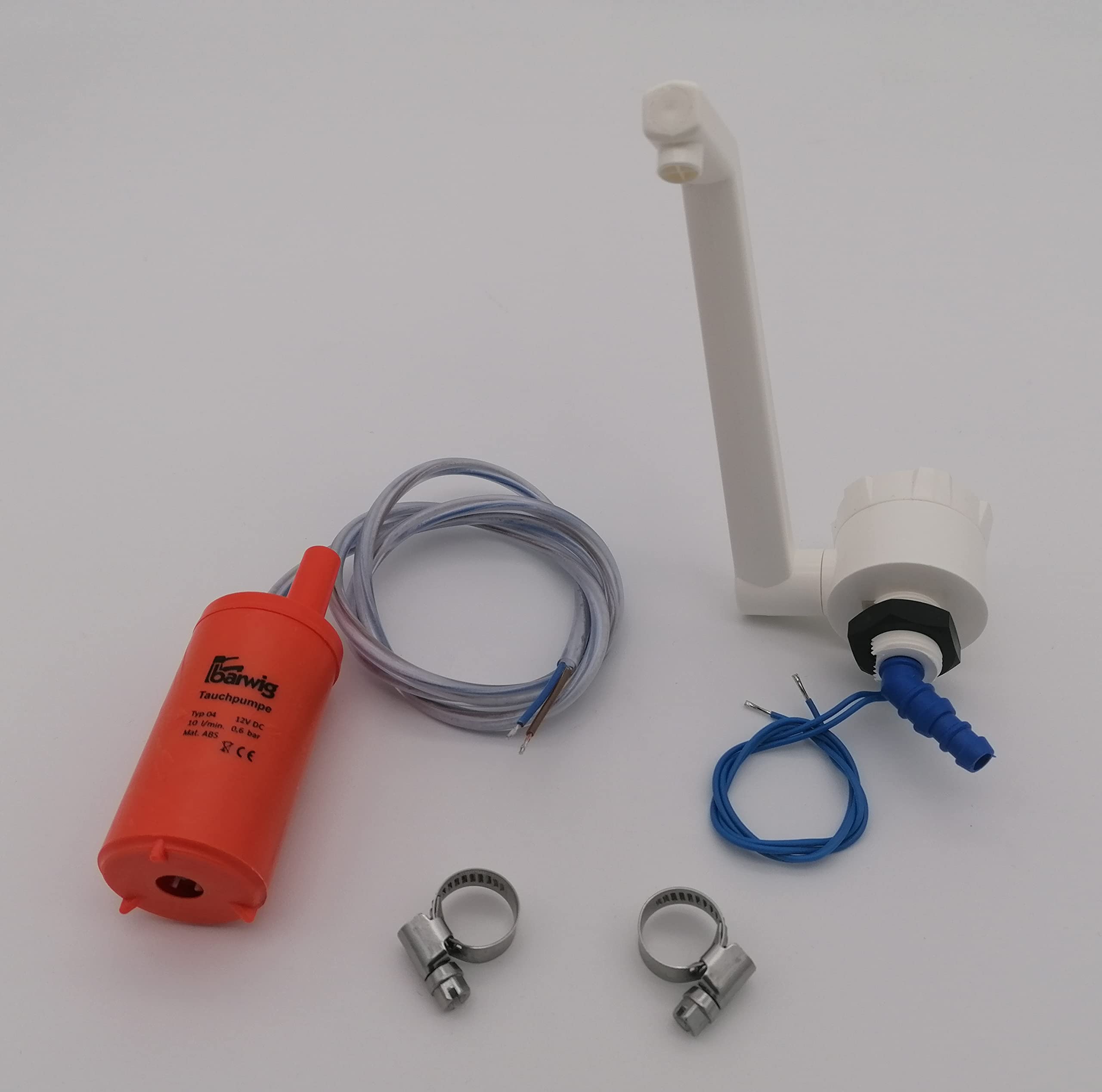 CR-MOESANCO® BARWING Kit Rubinetto Bianco Termoplastico con Pompa 12V e 2 Morsetti Inox per Roulotte Camper Lavandino