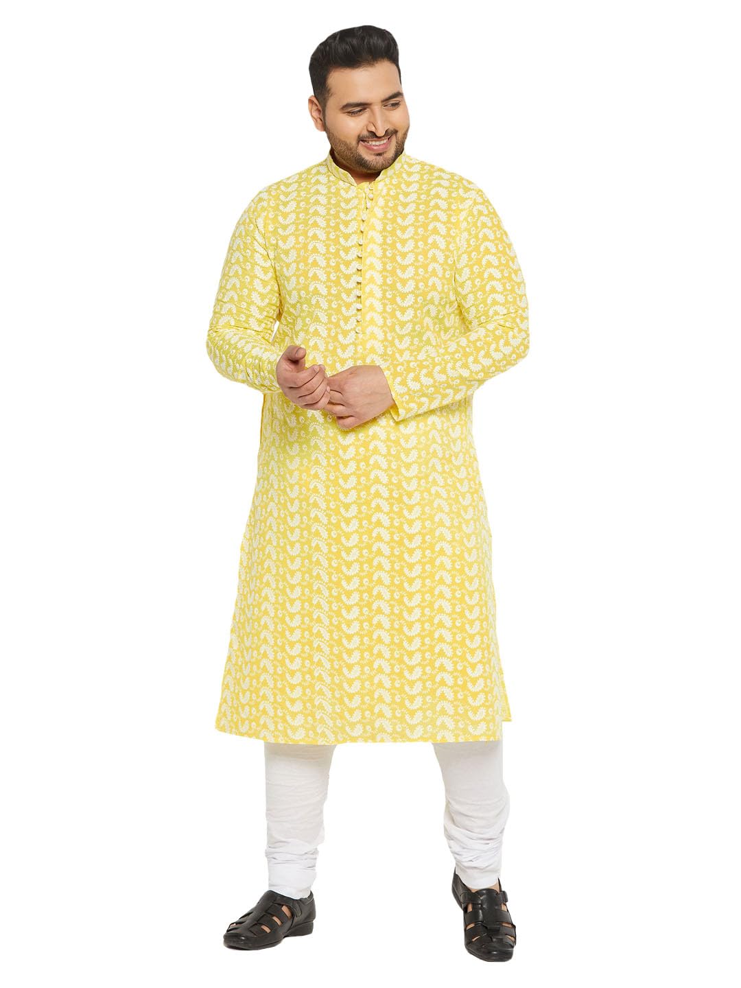 Men's Pure Cotton Kurta Pyjama Set || Classic Ensemble Of Lukhnowi Chikankari Kurta With Pure Cotton White Pyjama || Elegant For Holi & EID Celebration-image-5