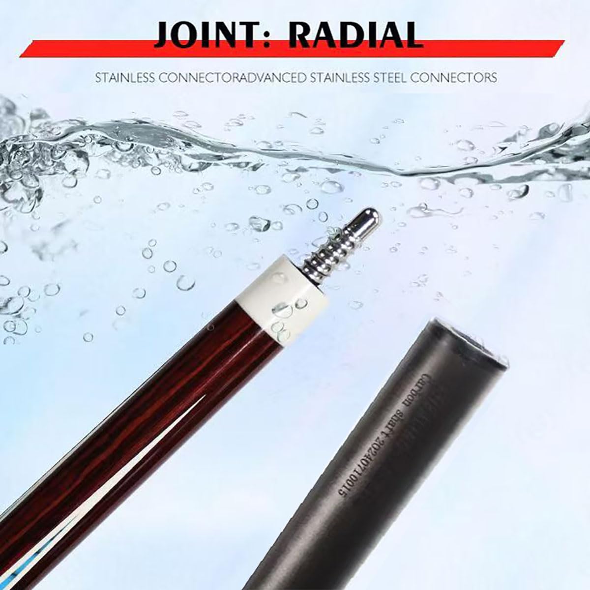 Stecca da biliardo in fibra di carbonio, 147,3 cm, professionale, 538,6-567 g, regolabile, punte da 12 mm, colore: rosso