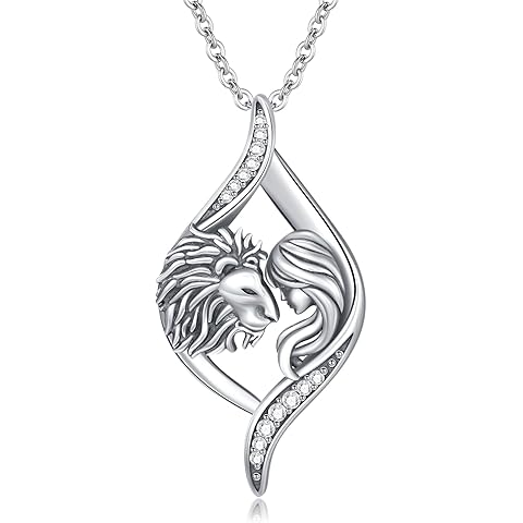 Lion Necklace for Women 925 Sterling Silver Lion and Women Pendant Animal Necklace ...