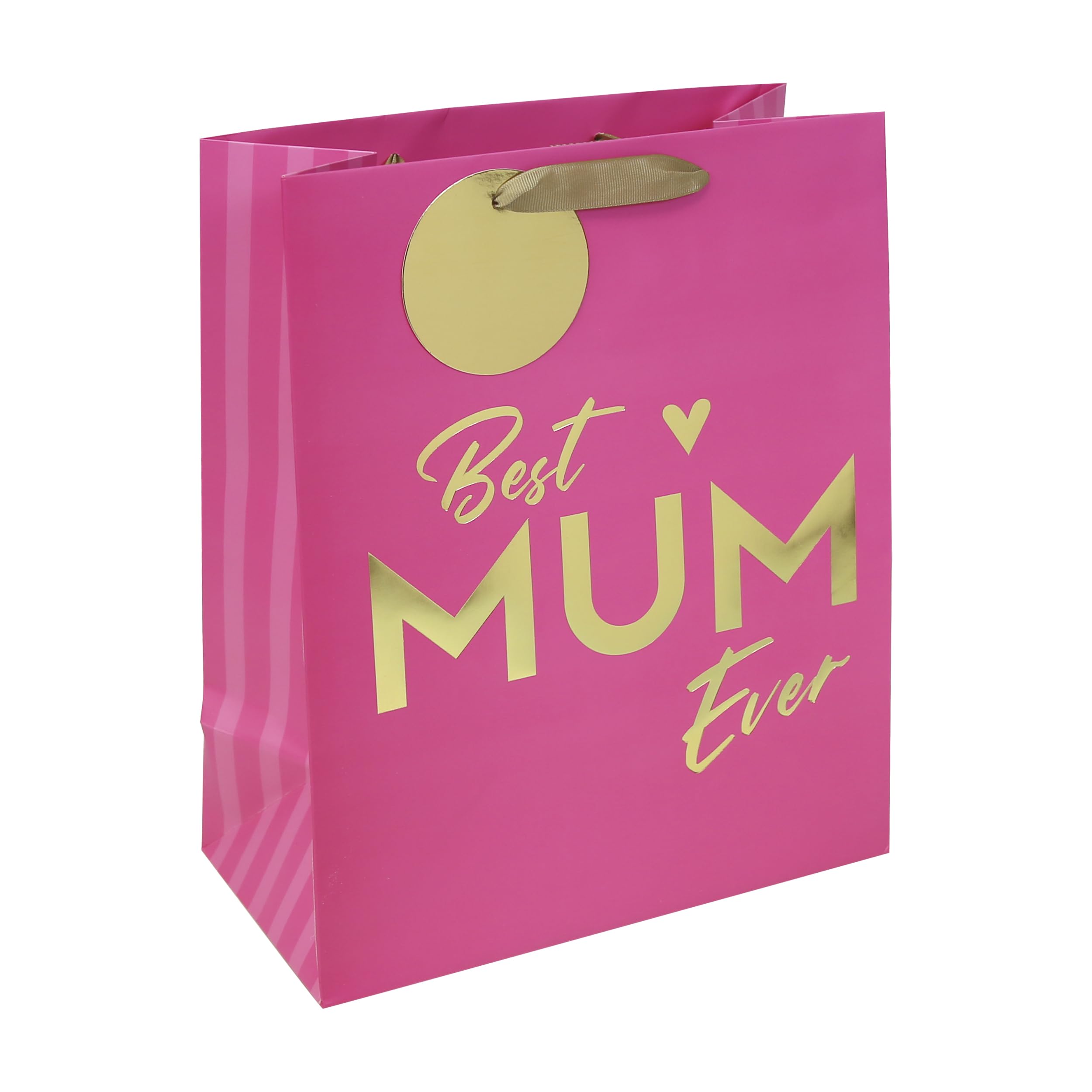 Eurowrap Best Mum Ever Large Gift Bag – Pink Design with Foil Message, Ribbon Handle & Striped Interior – Perfect for Larger Gifts on Mother's Day, Birthdays and Celebrations
