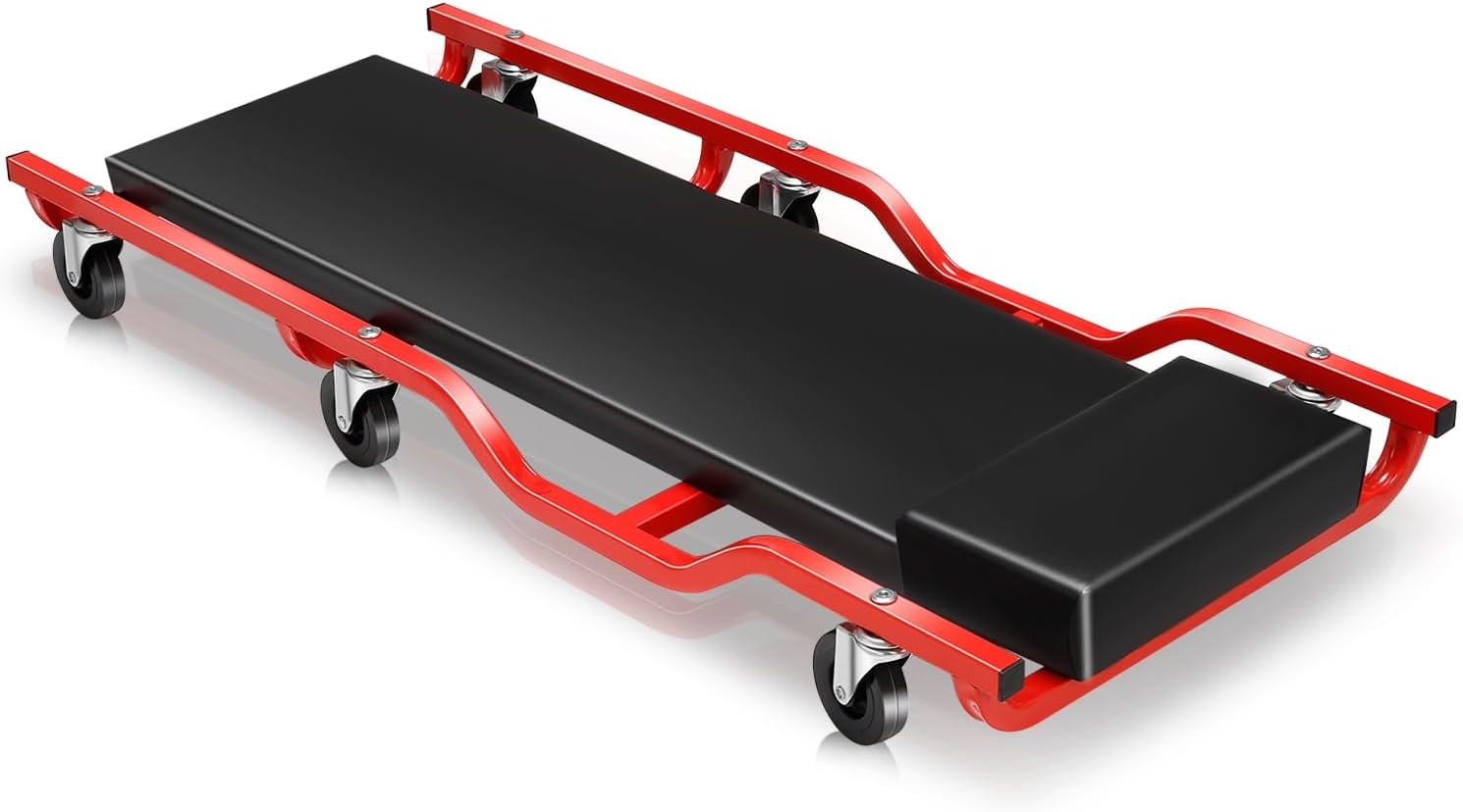 Auto Dynasty 40 Inches Mechanic Creeper, Automotive Garage Repair Low Profile Under Car Rolling Heavy Duty Creeper with Padded Headrest, Metal, Black/Red