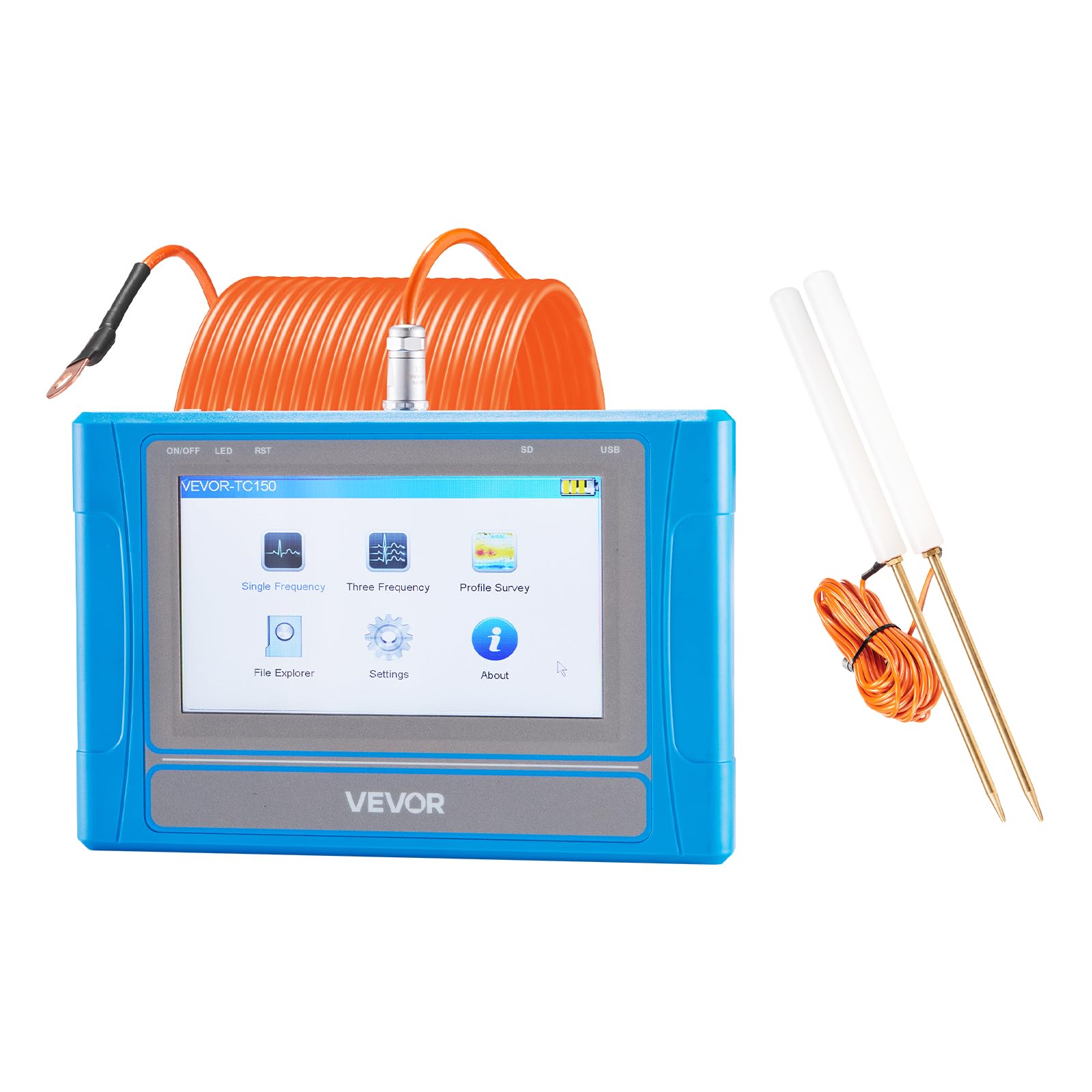 VEVOR Underground Water Detector, Up to 492ft (150m) Pro Underground Water Detection Locator, 7" Touchscreen Auto Mapping Well Detector Explorer with